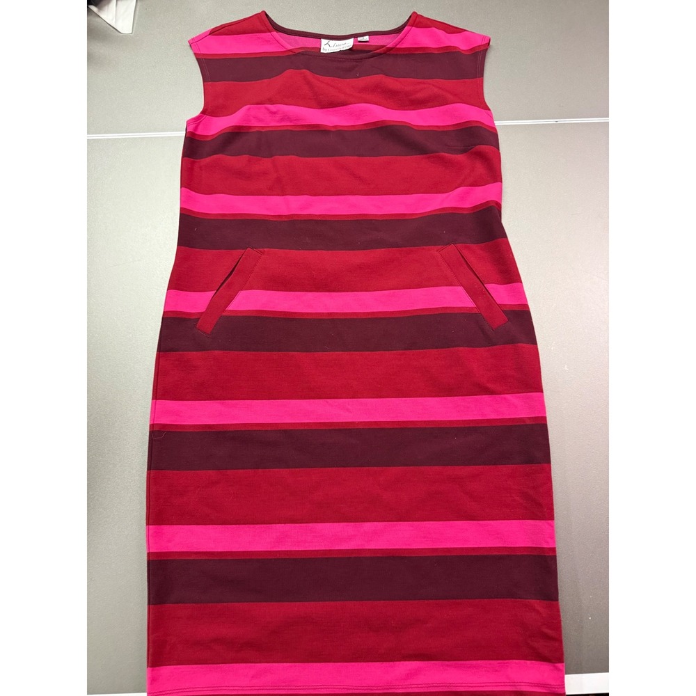 Linea by Louis DellOlio Red Pink Striped Sleeveless Sheath Dress Small Pockets